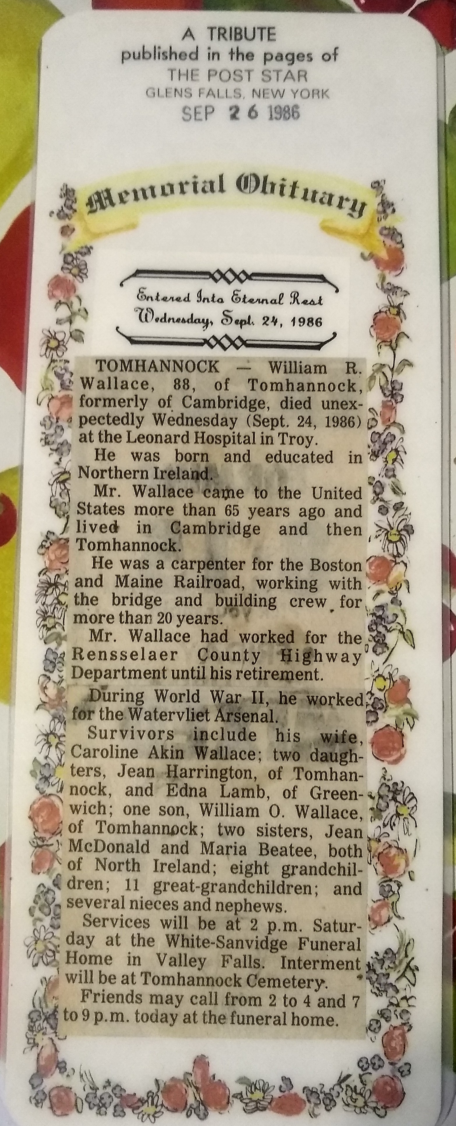 William Robert Wallace Obituary