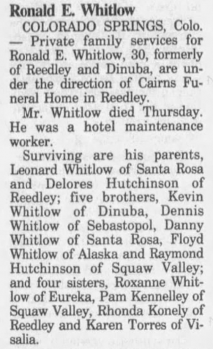 Ronald E Whitlow Obituary
