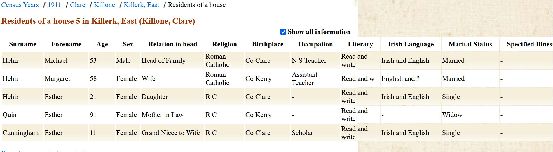 Michael T Hehir --National Archives of Ireland -1911 Census