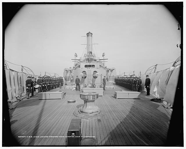 U.S.S. Iowa, looking forward from quarter deck at inspection