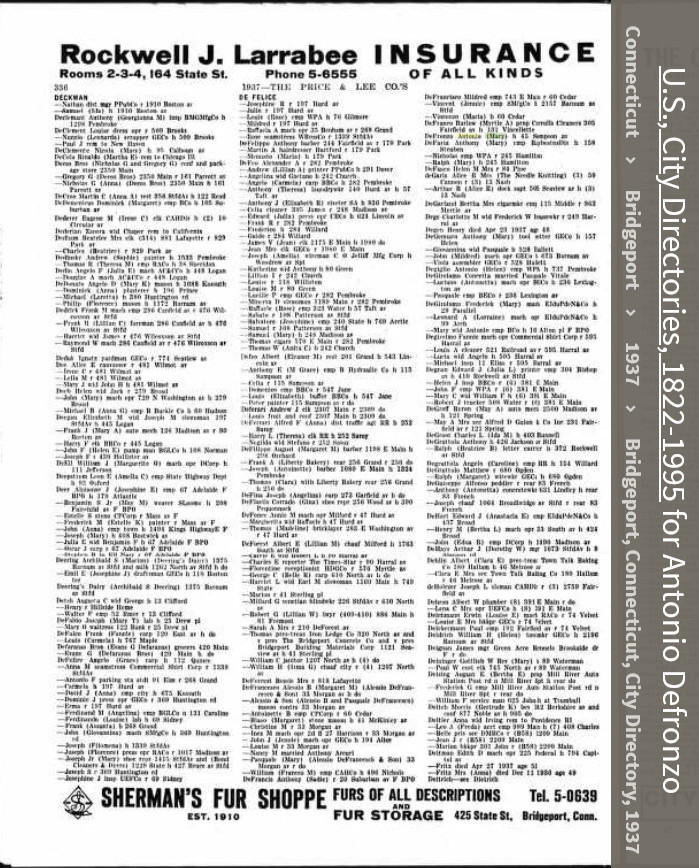 Mary Elizabeth (O'hare) Defronzo--U.S., City Directories, 1822-1995 (1937)
