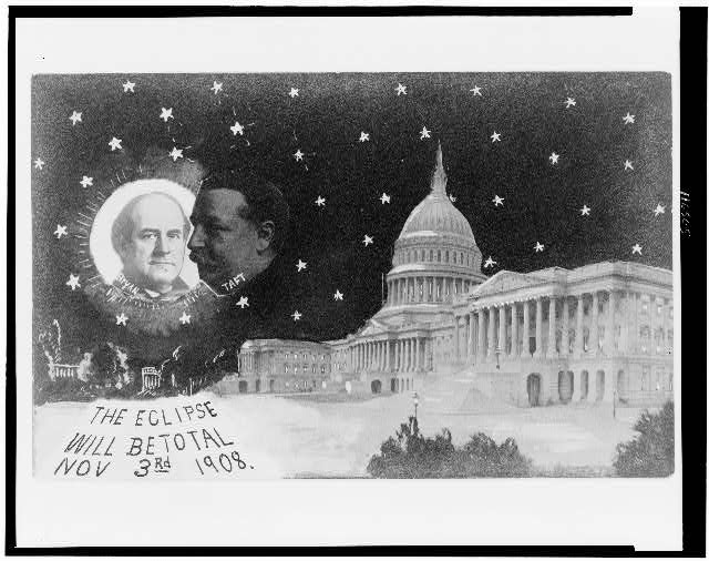 [U.S. Capitol at night with stars, Taft as moon, about to...