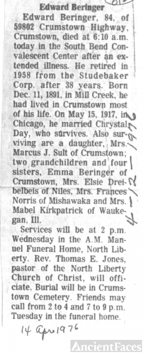 Obituary, Edward Beringer