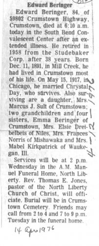 Obituary, Edward Beringer