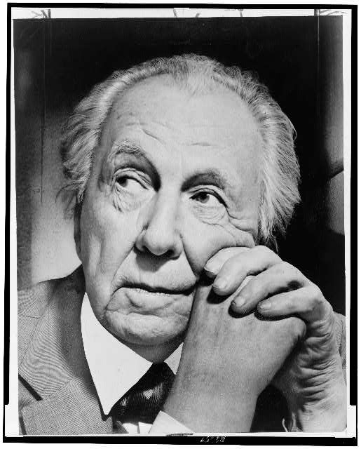 [Frank Lloyd Wright, head-and-shoulders portrait, facing...