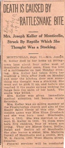 Elma (Dresback) Keller Obituary, 1916