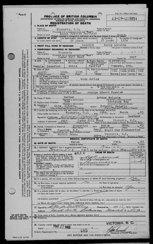 Betty  Massick death certificate