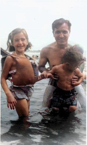 My sister, Karen and brother Alan with my Dad swimming at Conneaut Lake