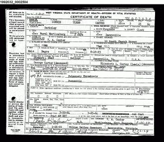 Connie Uless Carter Death Certificate