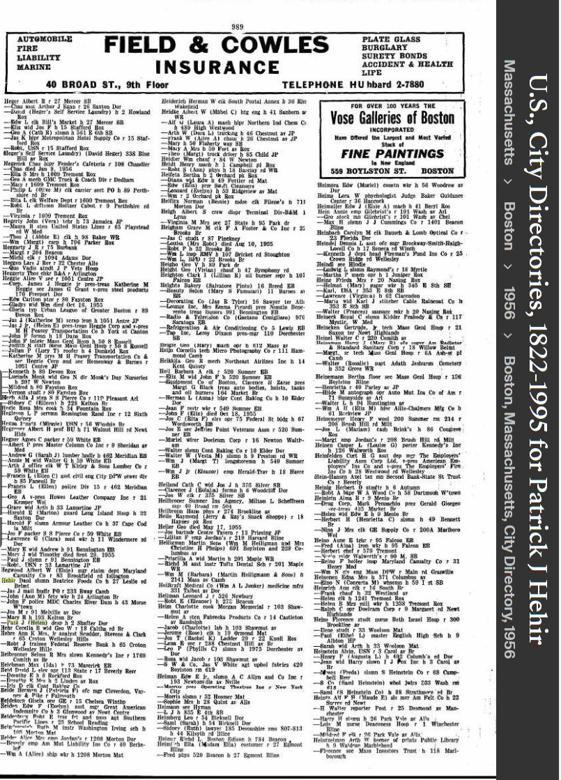 Patrick James Hehir Jr. --U.S., City Directories, 1822-1995(1956)