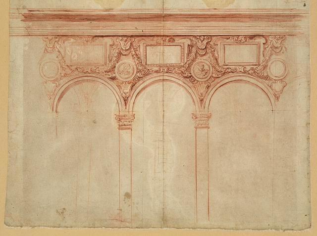 [Three bays of an arcade. Study]