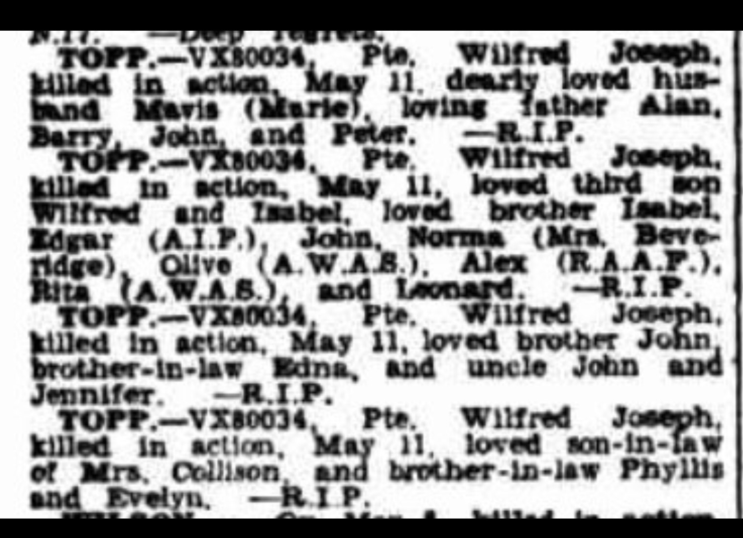 Wilfred Joseph Topp obituary