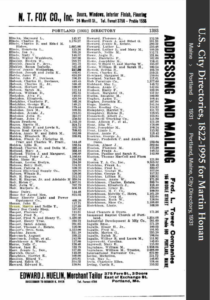 Martin Matthew Honan  Sr--U.S., City Directories, 1822-1995(1931)
