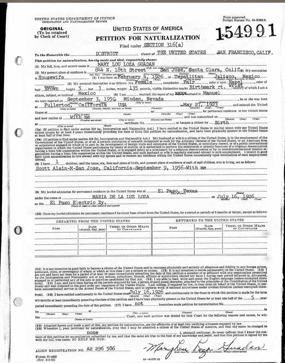 Marylou Loza Guadan Petition for Naturalization