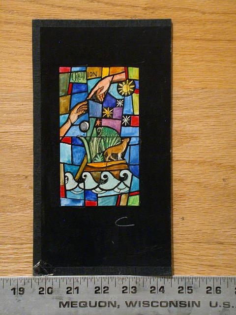 [Design drawing for stained glass window "Creation" with...