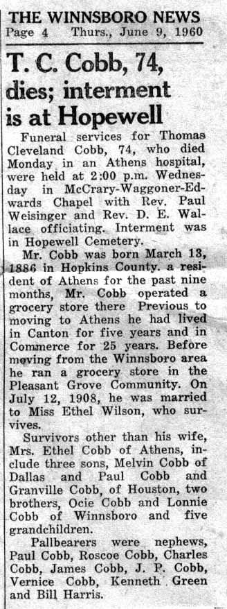 T.C. Cobb Obit