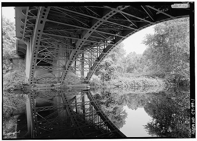 1. VIEW OF SPAN FROM BELOW WITH RIVERBANK AND BRIDGE...