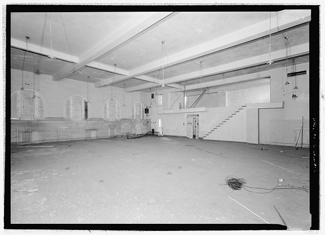 Interior view of second floor gymnasium, looking east -...