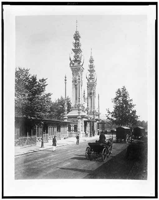 [Entrance to exhibits on the Quay d'Orsay, showing...