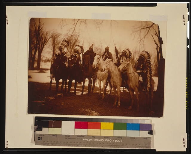 [Six tribal leaders (l to r) Little Plume (Piegan),...
