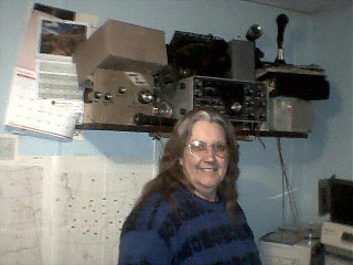 Judy in the radio room on Ham radio