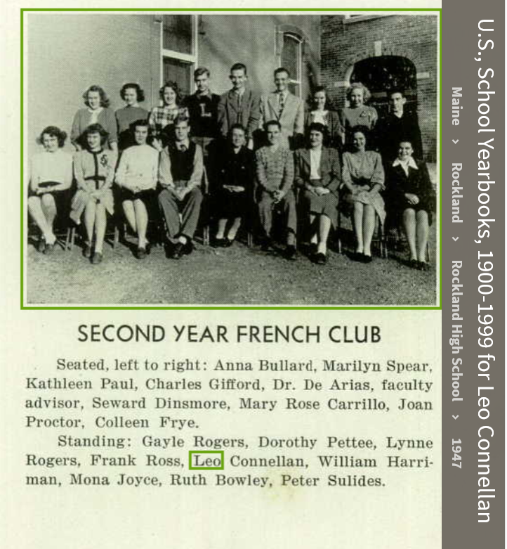 Leo Richard Connellan--U.S., School Yearbooks, 1900-1999(1947)Second Year French Club