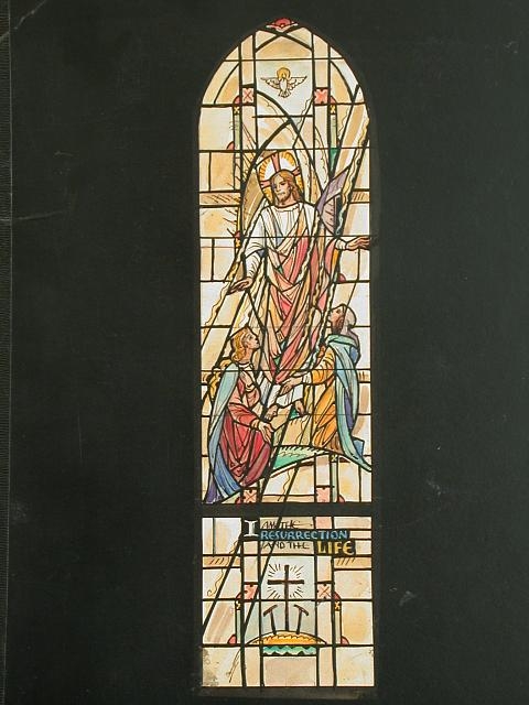 [Design drawing for stained glass window with Calvary...
