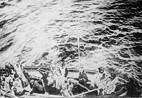 Titanic survivors in a lifeboat
