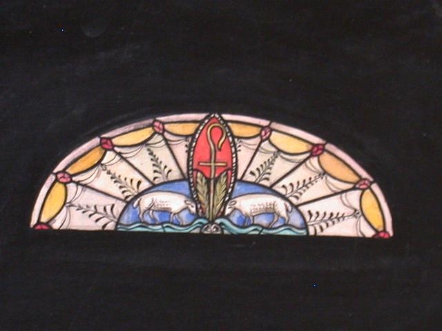 [Design drawing for stained glass fan light window with...