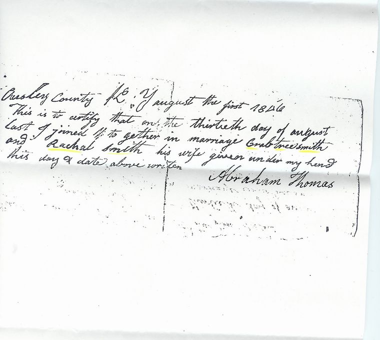 Marriage of Crabtree Smyth to Rachel Smyth - 2