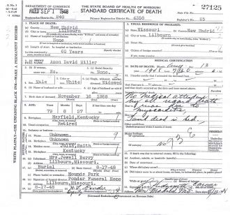 Amon David Miller Death Certificate