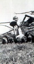 Geraldine feeding the chickens 