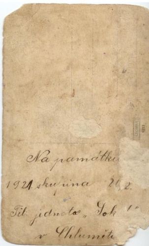 Back of photo of Tel. jednota Sokol