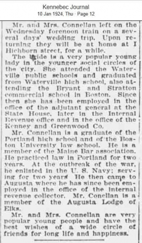 James J Connellan to Elva H.L. Toward--Wedding Announcement 10 jan 1924- part 2