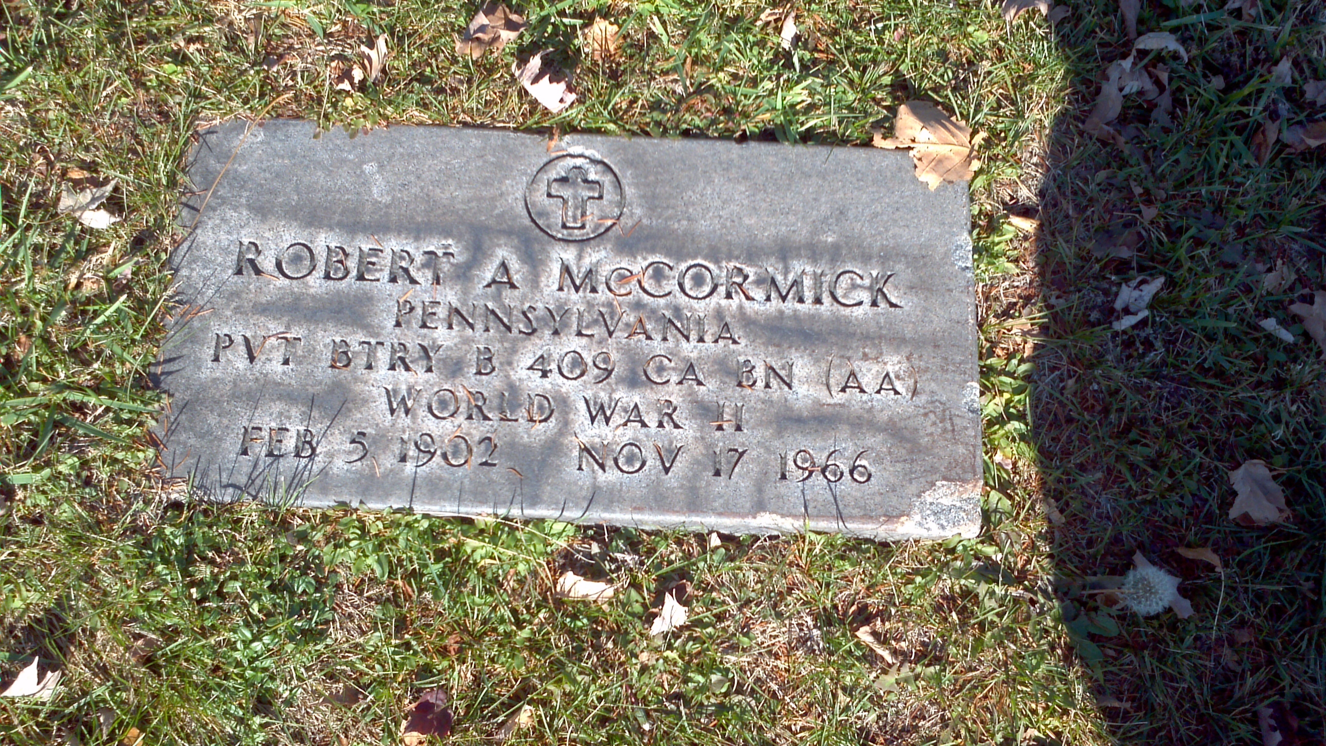 ROBERT A. MCCORMICK Headstone, Pennsylvania