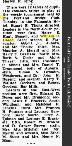 William Ernest Carl "Billy" Haase--Portland Press Herald (Portland, Maine)(4 Nov 1948)