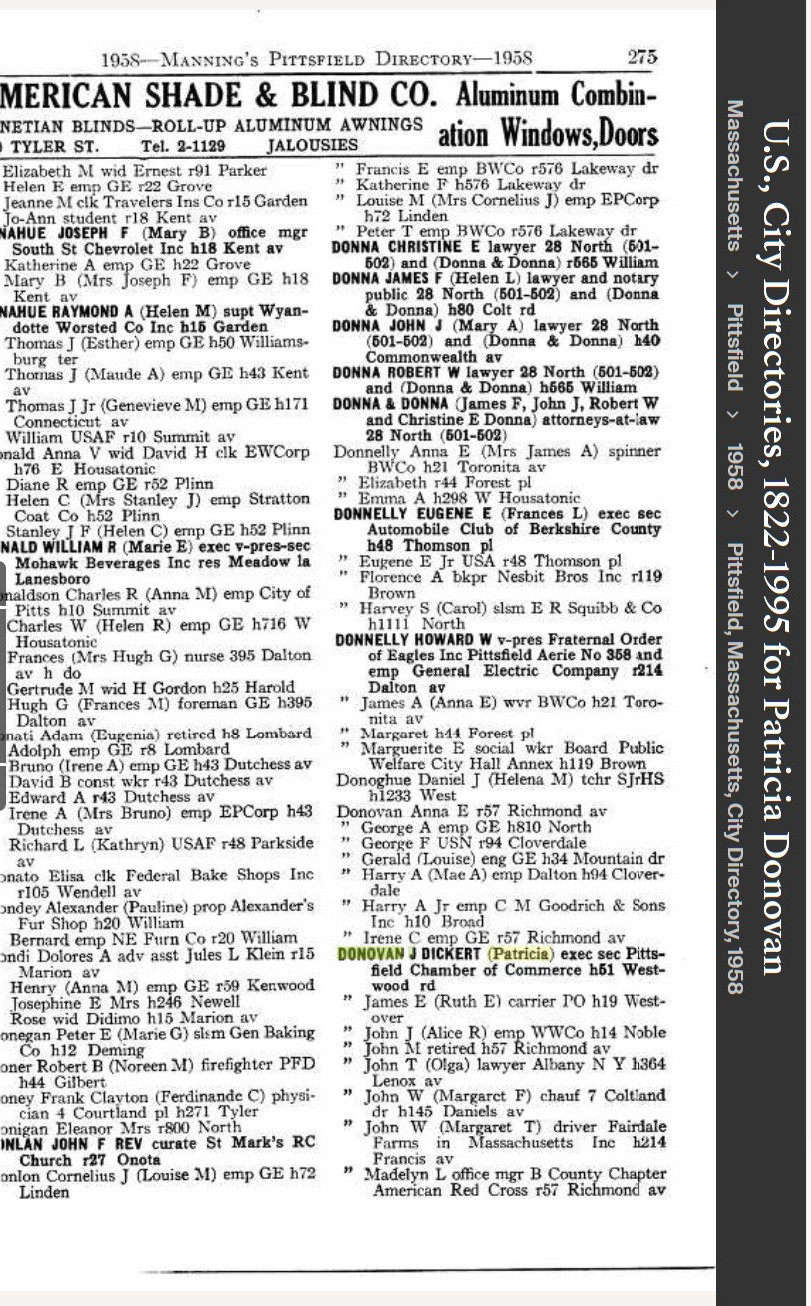 Patricia Collins (Barron) Donovan --U.S., City Directories, 1822-1995(1958)