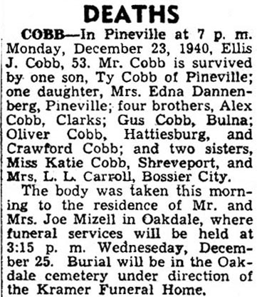 Ellis James Cobb Obituary 1940