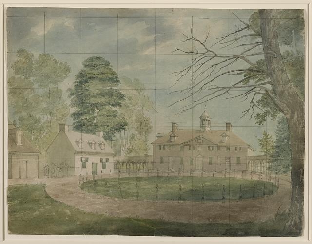 [Mount Vernon with outbuildings shown from the far side...