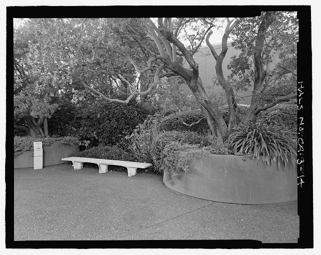 DETAIL VIEW OF PLANTER AND BENCH IN NW QUADRANT OF...