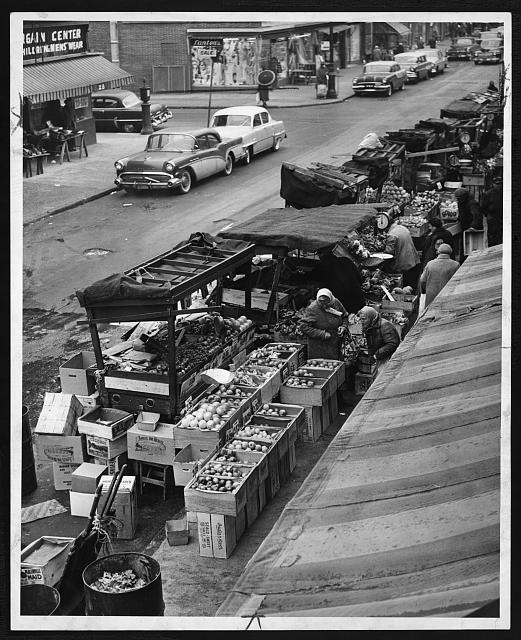 [Pushcart market on Belmont Avenue, Brooklyn, New York City]