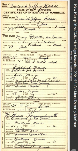 Frances Irene (Connellan) McGraw--New Hampshire, U.S., Marriage Records, 1700-1971(1938)