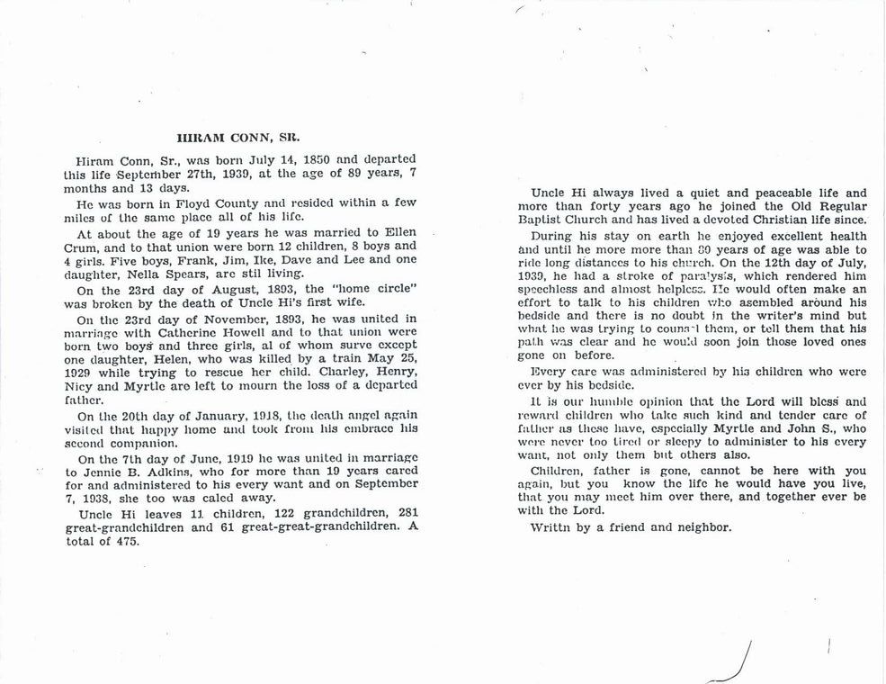 Obit. Hiram Riley Conn