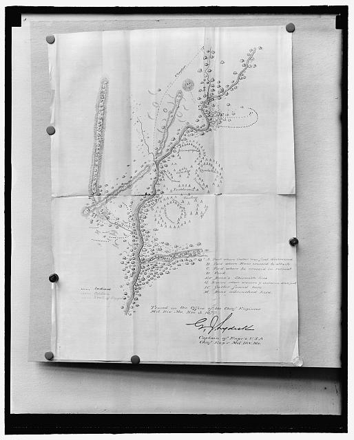 [Map showing locations of Custer, Reno and indians]