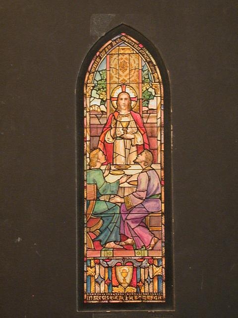 [Design drawing for stained glass window with The...