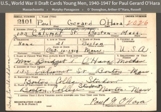 Paul Gerard O'Hara--U.S., World War II Draft Cards Young Men, 1940-1947(16 oct 1940)