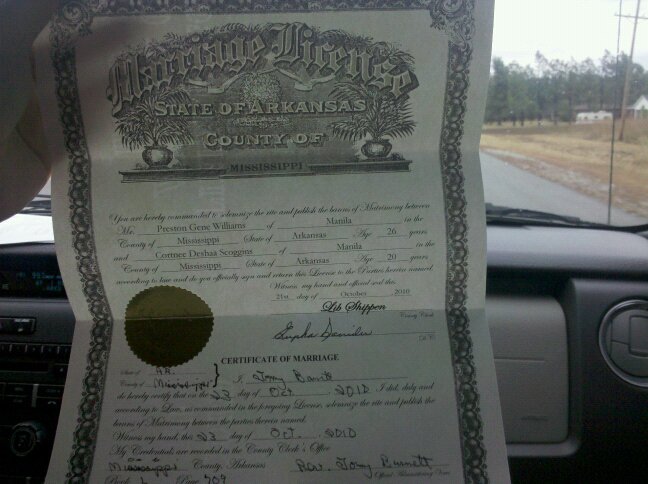 Cortnee and Preston Williams marriage license's