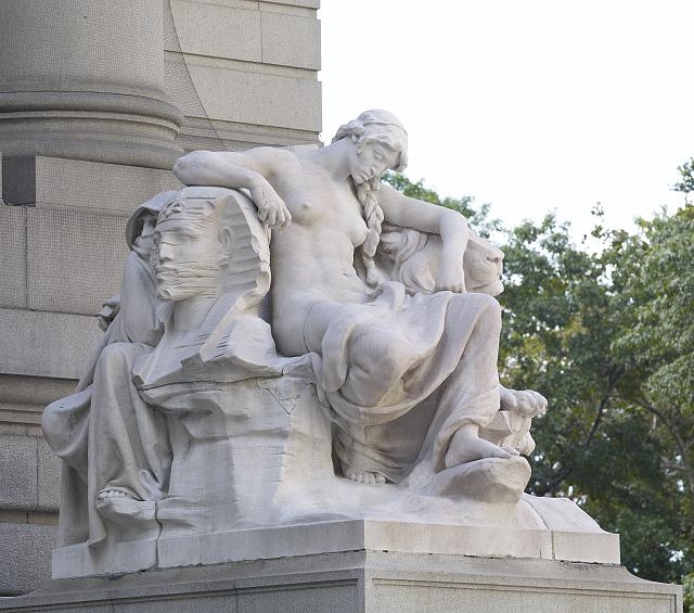 Sculpture "Africa" at main entrance to Alexander Hamilton...