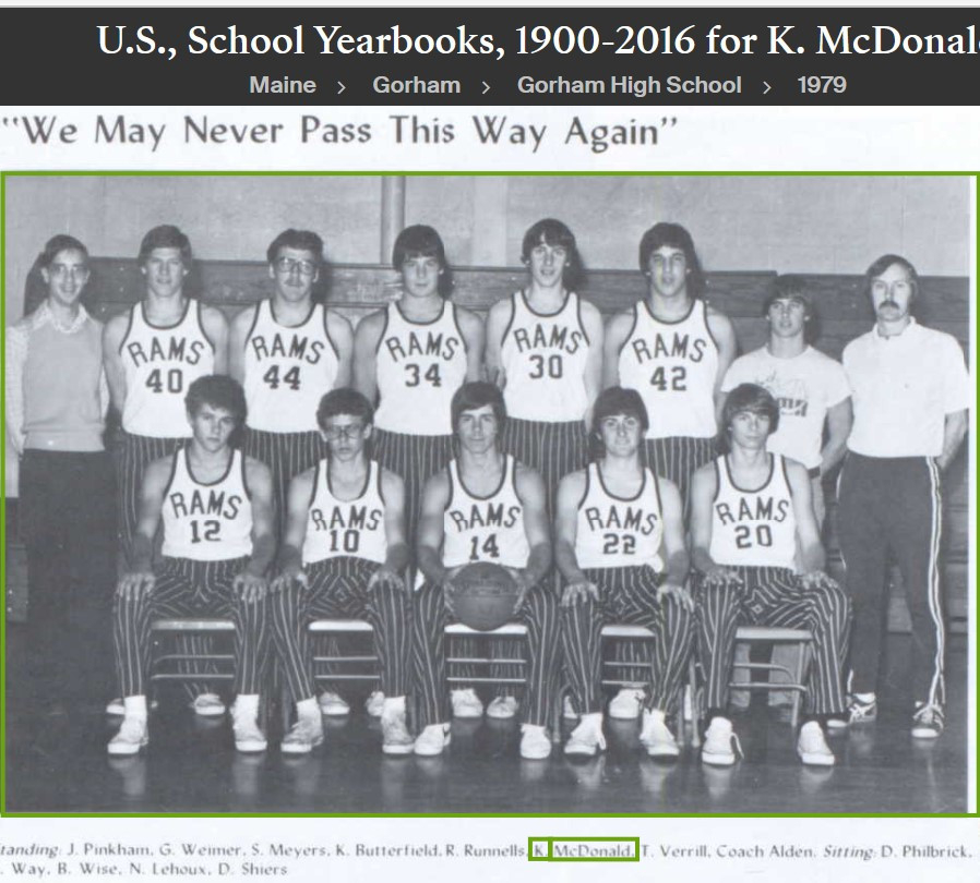 Kevin McDonald--U.S., School Yearbooks, 1900-2016 (1979)Basketball