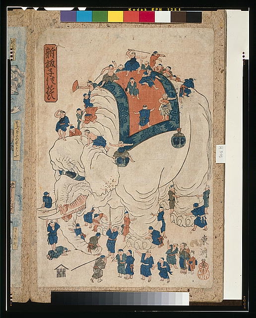 [Children exploring an elephant]